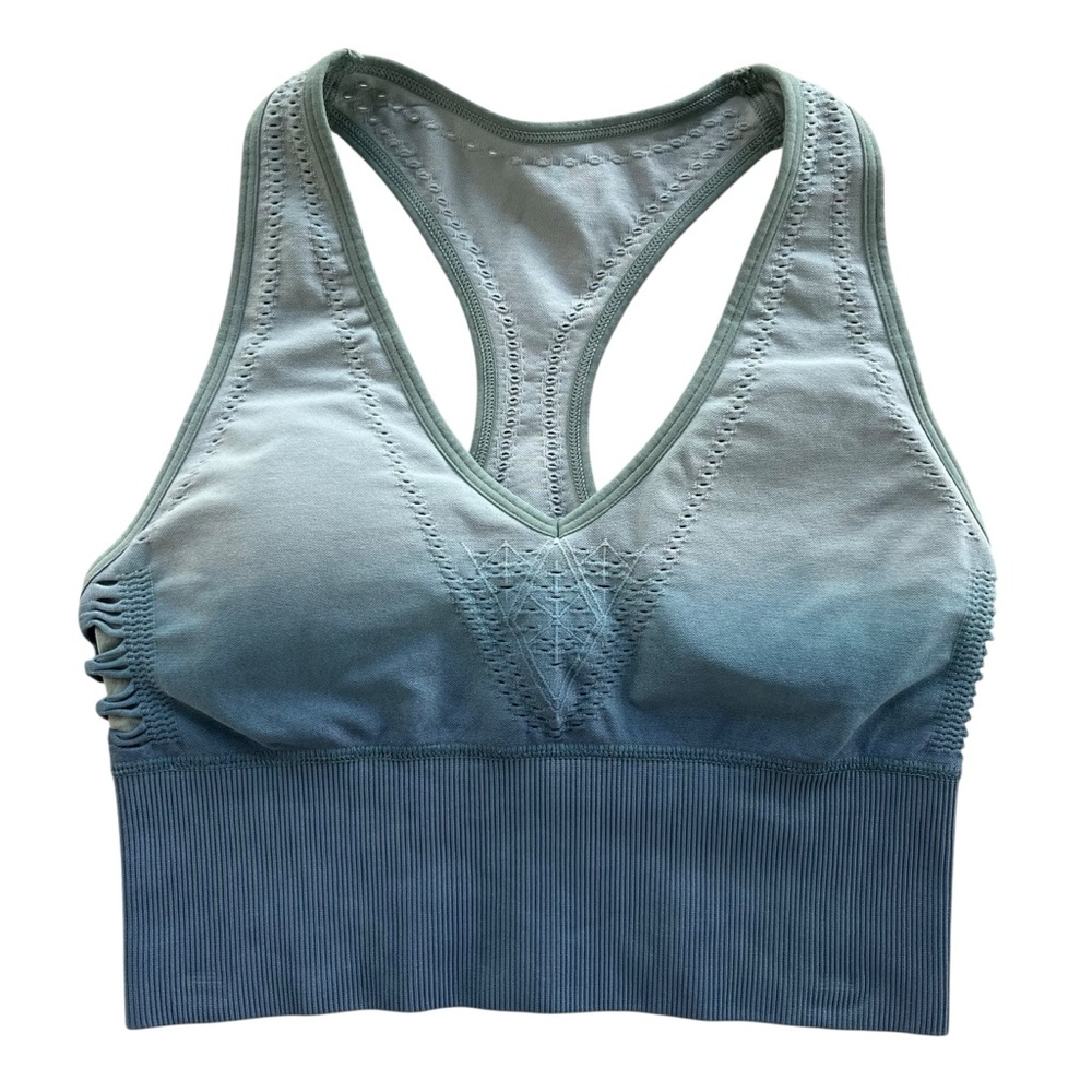 PINK Womens S Green Blue Tie Dye Seamless Lightly Lined Crop Racerback Sport Bra